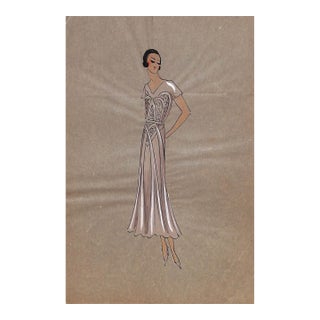 Lanvin of Paris C1920s Original Fashion Illustration in Gouache For Sale