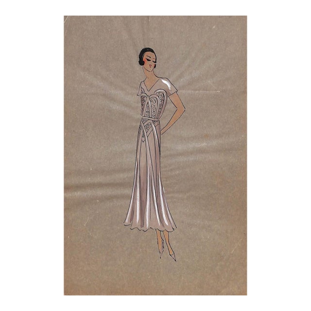 Lanvin of Paris C1920s Original Fashion Illustration in Gouache For Sale