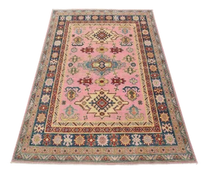 Kazak Rug 4’11” X 6’7” Pink Wool Tribal Hand-Knotted Oriental Carpet