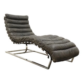 Restoration Hardware Modern Channel Tufted Leather Chaise Lounge For Sale