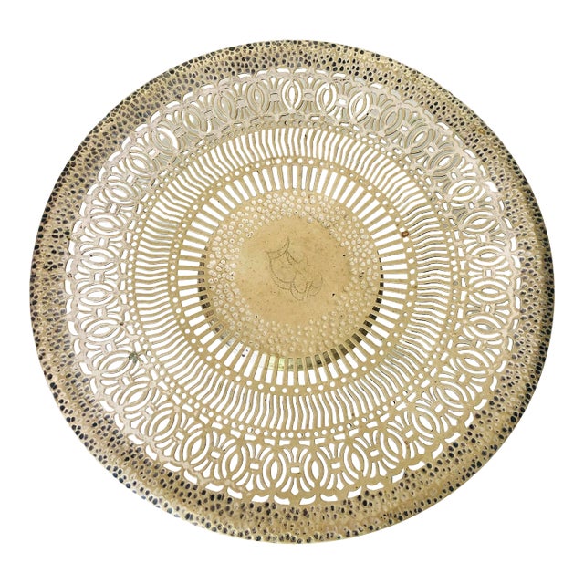 Vintage Nickel Silver Hammered and Pierced Dish For Sale