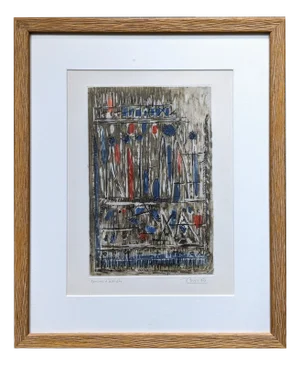 Roger Bissière, Abstract Composition, 1962, Hand Signed Color Engraving, Framed