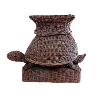 Vintage Turtle Wicker Rattan Stool For Sale