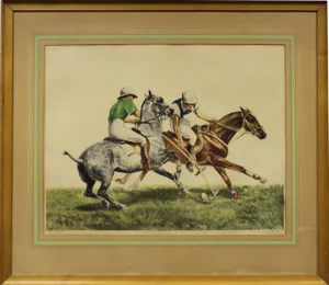 "French Polo Match" 1958 Engraving by Louis Claude