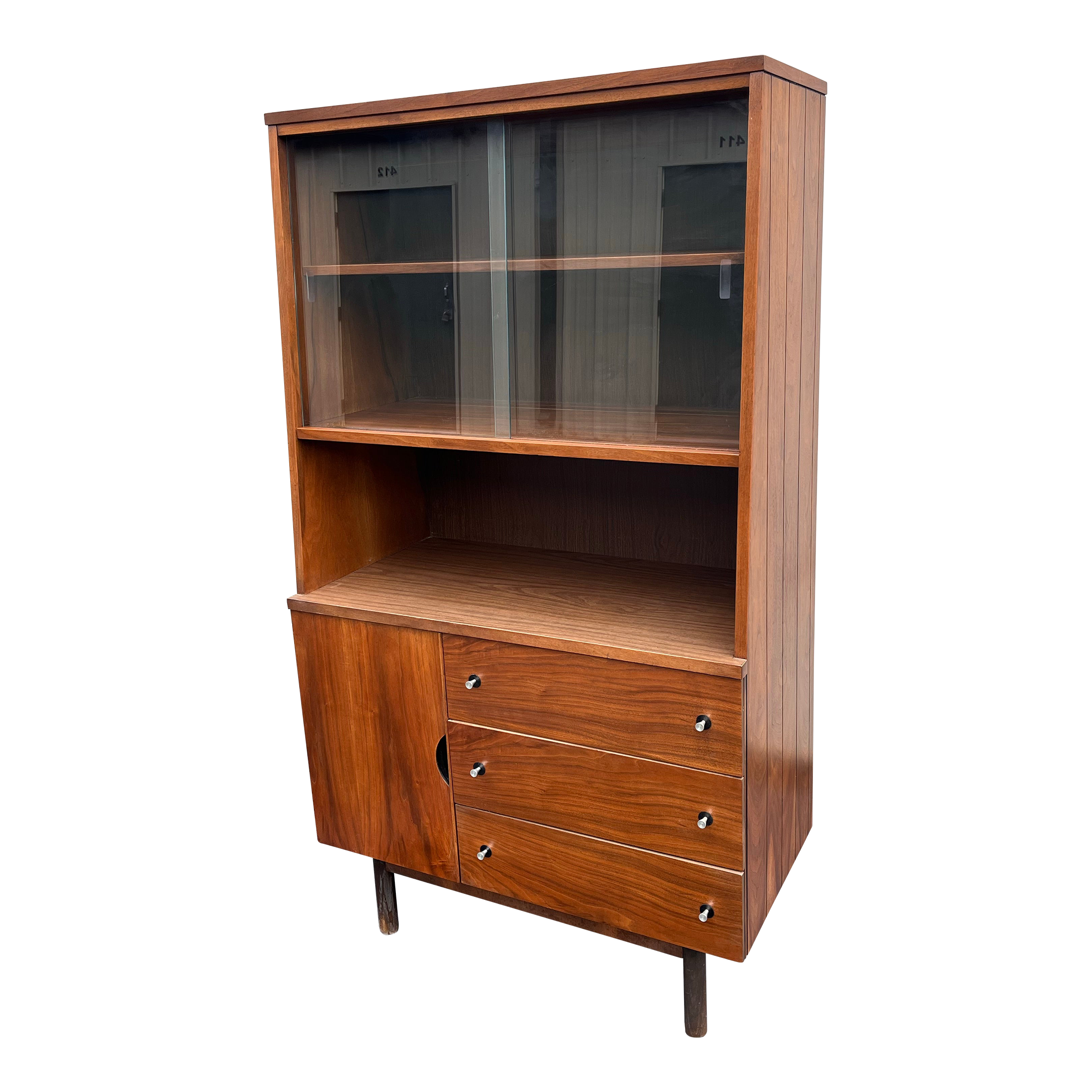 1960's Stanley Distinctive Mid-Century Modern Walnut Hutch- Newly