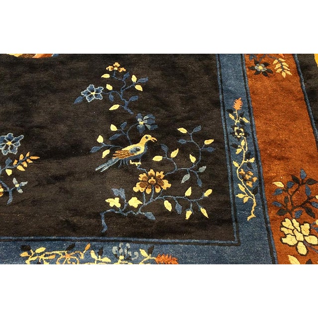 1930s Blue Navy Floral Medallion Antique Chinese Peking Rug 8' 2" X 9' 8" Handknotted Wool Carpet For Sale - Image 4 of 6