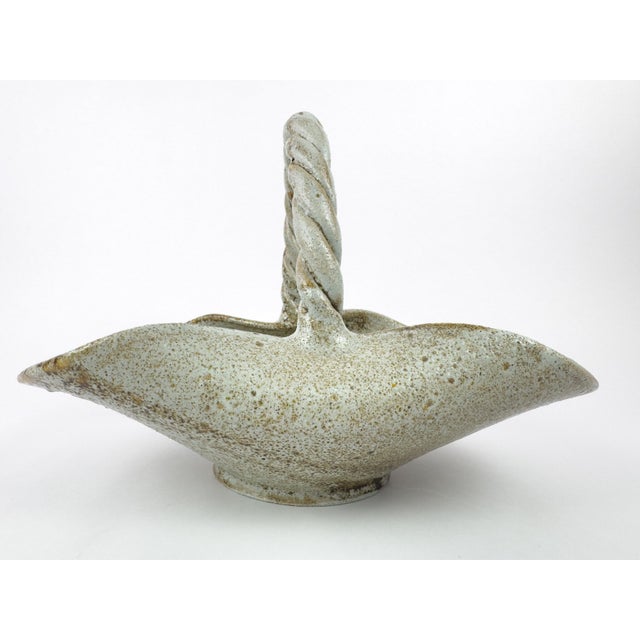 Vintage Accolay Stoneware Basket With Twisted Handle, France, 1960s For Sale - Image 12 of 16