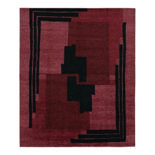 Rug & Kilim’s French Art Deco Style Rug in Red With Black Geometric Patterns For Sale
