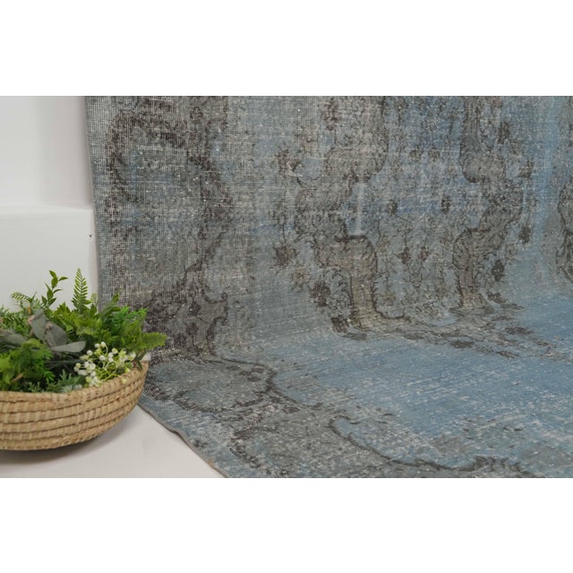 Blue 1970s Vintage Turkish Handmade Wool Cotton Blue Area Rug For Sale - Image 8 of 12