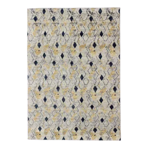 Hand Knotted Wool Modern Rug With Diamond Design in Yellow and Blue