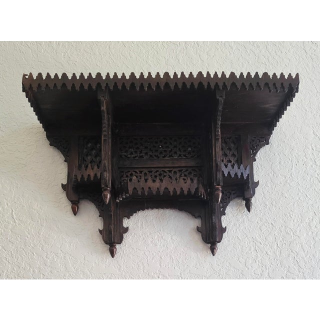 Handmade Moroccan Carved Wall Shelf, Brown For Sale In Orlando - Image 6 of 10