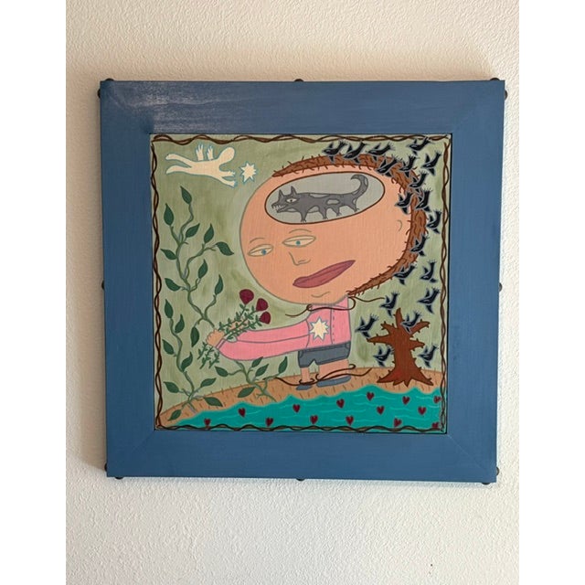 Folk Art Original Folk Art Acrylic Painting/ "Thought" For Sale - Image 3 of 6