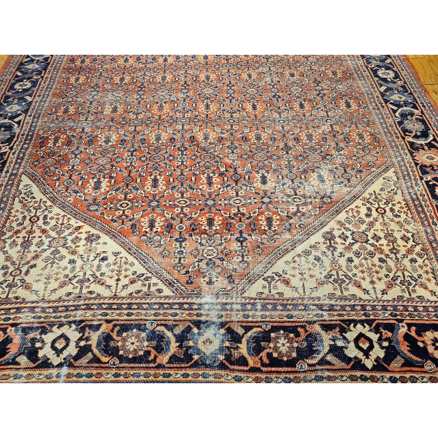 Antique Mahal Sultanabad Rug, Hand-Knotted Wool, Geometric Pattern, 10x13, Brick Red & Ivory For Sale - Image 12 of 16