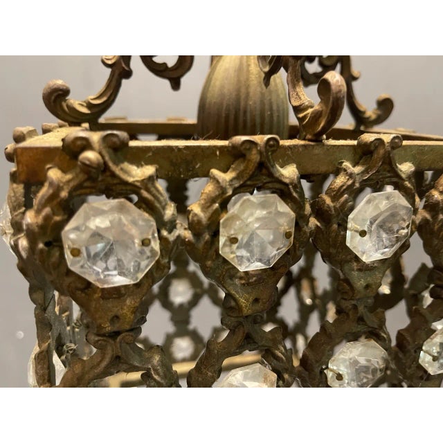 Vintage Bronze Crystal Light Pendant, 1950s For Sale - Image 6 of 8