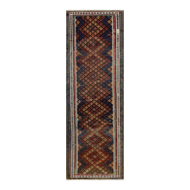 Vintage Turkish Tribal Kilim Runner in Multicolor Geometric Pattern For Sale