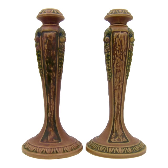 Roseville Florentine Arts and Crafts Candle Holder Pair, 1924 For Sale
