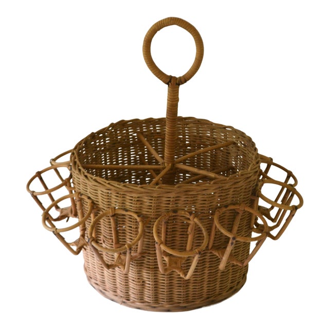 MidCentury Woven Rattan Wine Basket Chairish