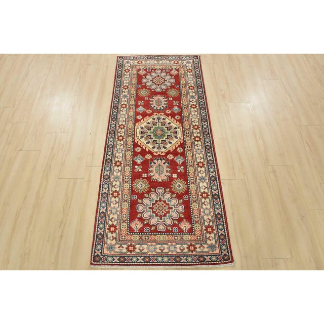 Farmhouse Kazak Runner 2’8” X 6’2” Red Wool Tribal Hand-Knotted Oriental Rug For Sale - Image 3 of 10