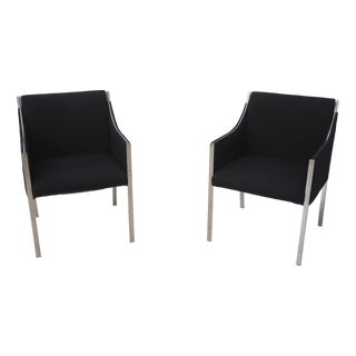 Pair Jens Risom Black & Chrome Mid Century Modern Chairs For Sale