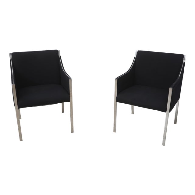 Pair Jens Risom Black & Chrome Mid Century Modern Chairs For Sale