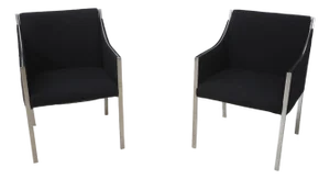 Pair Jens Risom Black & Chrome Mid Century Modern Chairs