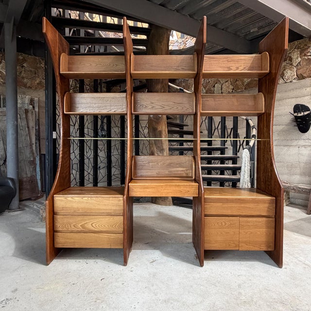 For your consideration, stunning sculptural modular library wall unit and desk system is attributed to the celebrated Los...