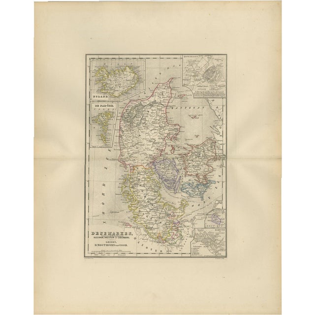 Antique Map of Denmark, 1876 For Sale