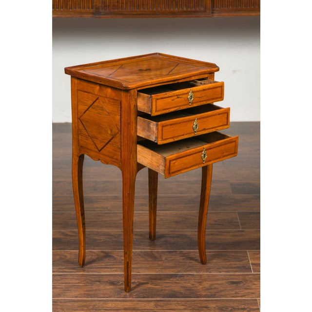 French Louis-Philippe Period 1840s Walnut Bedside Table with Geometric Banding For Sale - Image 11 of 12