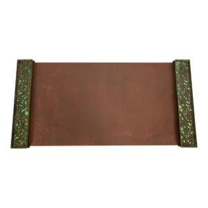 Apollo Studios New York Arts & Crafts Grapevine Pattern Bronze and Slag Glass Blotter Ends With Leather Desk Blotter