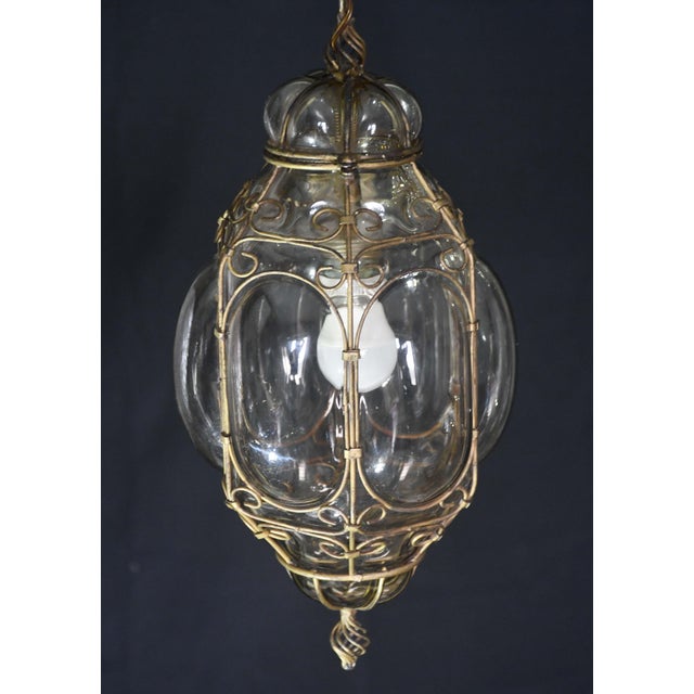 1950s Italian Charming Gilded Brass Colour Venetian Lantern, Seguso Murano Glass For Sale - Image 9 of 14
