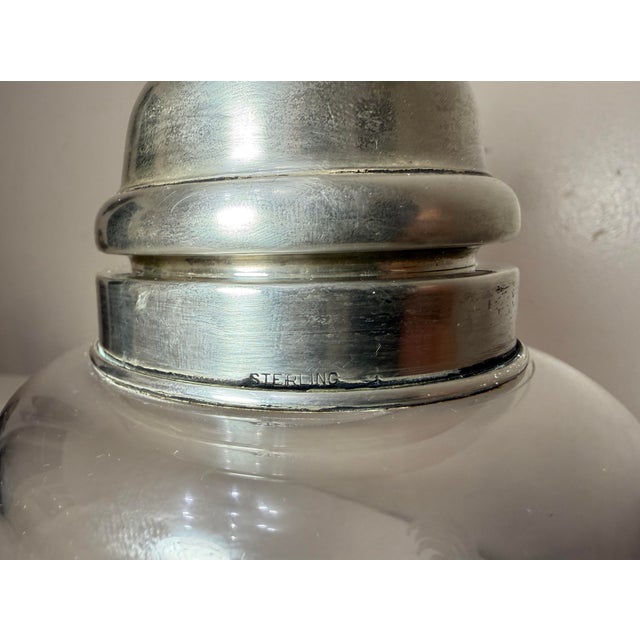 Antique Handmade Sterling Silver Etched Crystal Hawkes Rooster Cocktail Shaker For Sale - Image 12 of 16