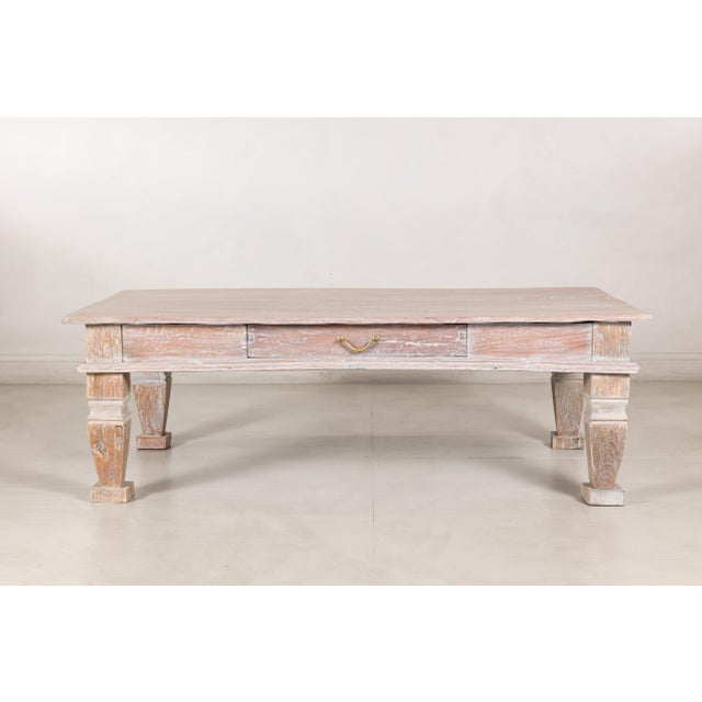 Vintage Whitewashed Teak Coffee Table with Single Drawer For Sale - Image 13 of 18