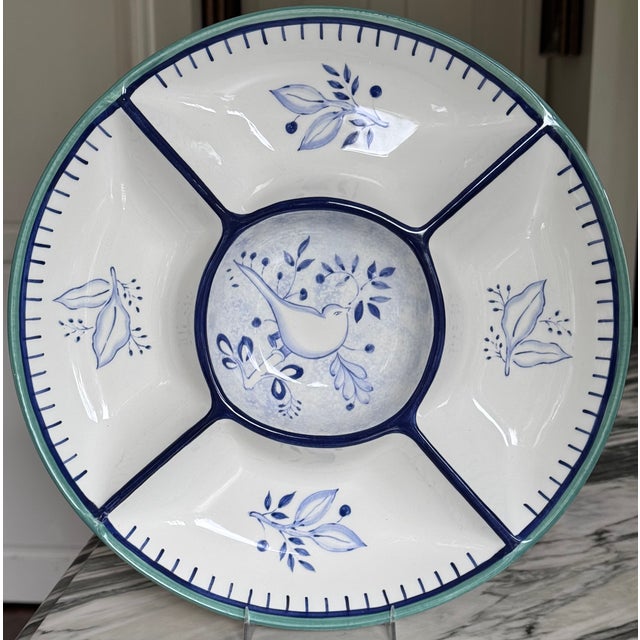Made in Portugal Villeroy & Boch Bluebird Pattern Chip & Dip For Sale - Image 11 of 11