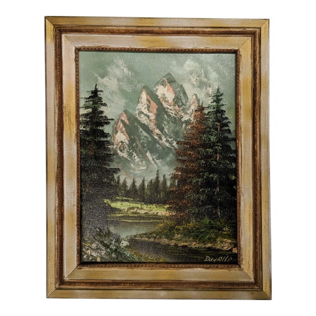 Vintage Oil Painting Of Mountain Landscape Signed By Artist