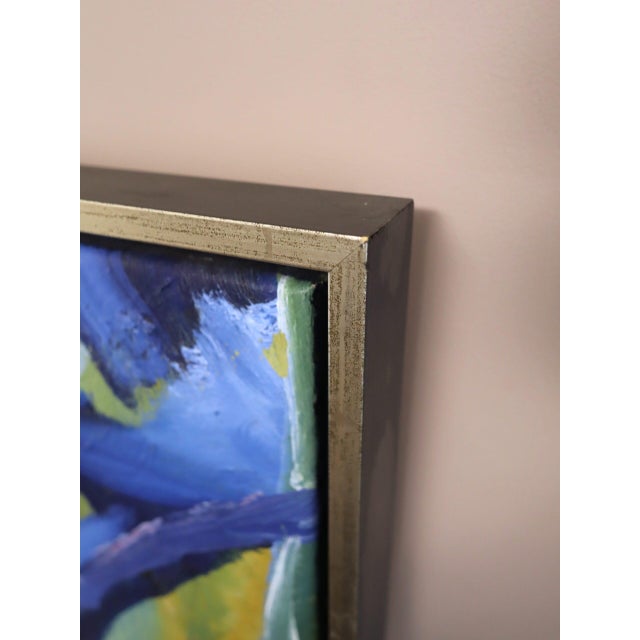 Textile Mid-Century Modern 'Blue Interlude' Vintage Swedish Original Abstract Oil Painting, Framed For Sale - Image 7 of 13