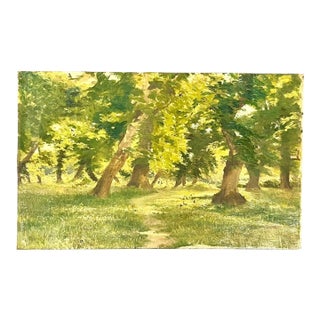 Antique 19th-Century French Impressionist Landscape Oil Painting Sunlit Forest For Sale