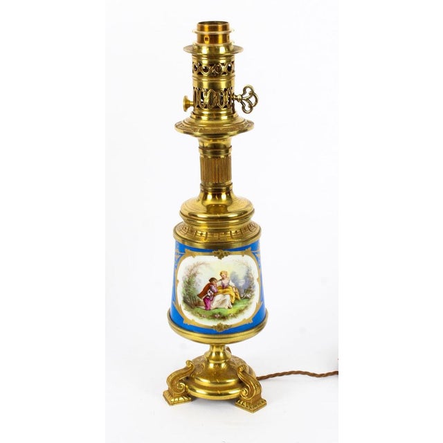 French Bleu Céleste Sèvres Vase Lamps, 19th Century, Set of 2 For Sale - Image 10 of 18