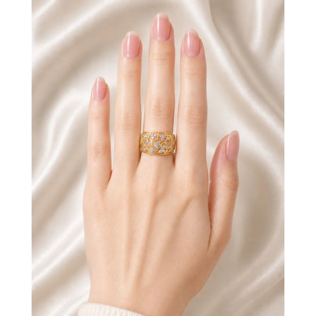 Modern Late 20th Century 14K Pink Rose Gold Diamond Beehive Cocktail Ring Estate, Size 6 For Sale - Image 3 of 3