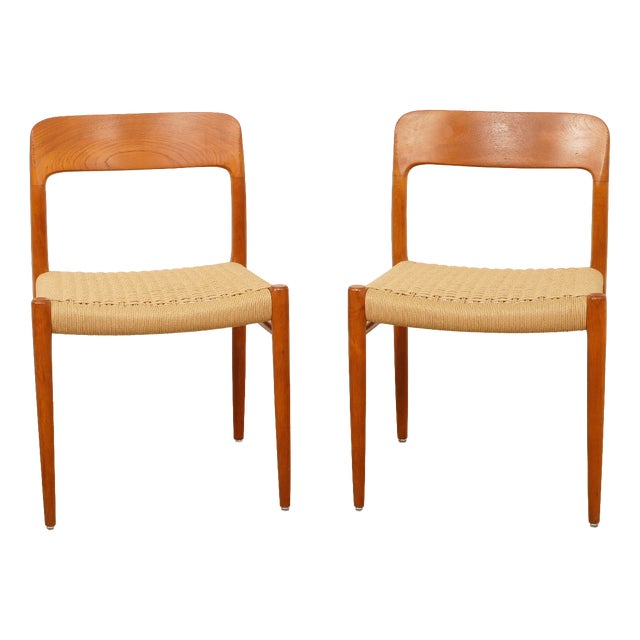 Vintage Model 75 Dining Chairs in Teak by Niels Otto Moller for J.L. Møllers, 1960s, Set of 2 For Sale
