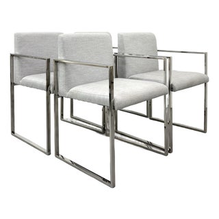 MCM Palecek Chrome Upholstered Arm Chairs - Set of 4 For Sale