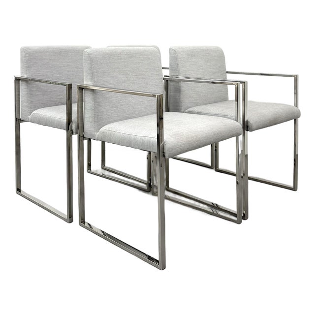MCM Palecek Chrome Upholstered Arm Chairs - Set of 4 For Sale
