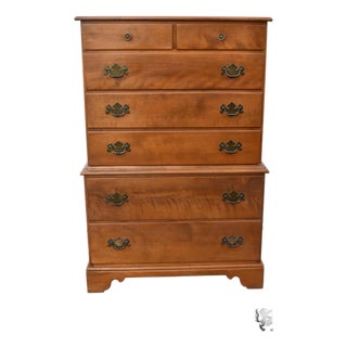 Vintage Ethan Allen Heirloom Nutmeg Maple 7 Drawer Chest on Chest Tall Dresser For Sale