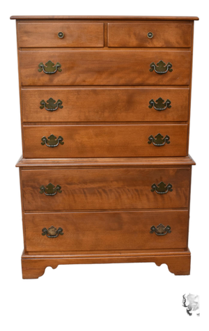 Vintage Ethan Allen Heirloom Nutmeg Maple 7 Drawer Chest on Chest Tall Dresser
