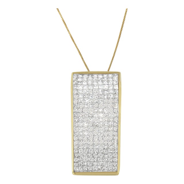14K Yellow Gold Princess Cut Diamond Block Pendant Necklace (2 5/8 cttw, H-I Color, SI2-I1 Clarity) For Sale