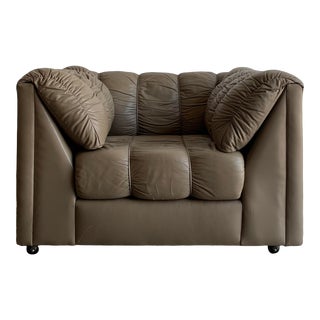 1970s Vintage Channel Tufted Leather Lounge Chair For Sale