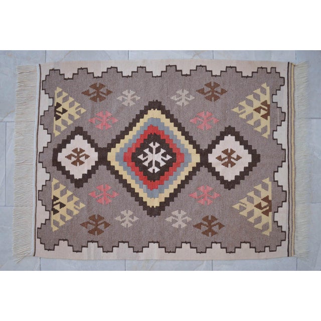 1980s 1980s Navajo Style Kilim Rug Hand Woven Flat Weave Area Rug 3x4 Ft For Sale - Image 5 of 15
