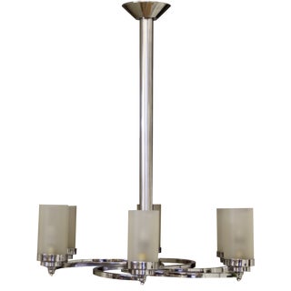 Art Deco Glass Six-Arm Ceiling Lamp, 1930s For Sale
