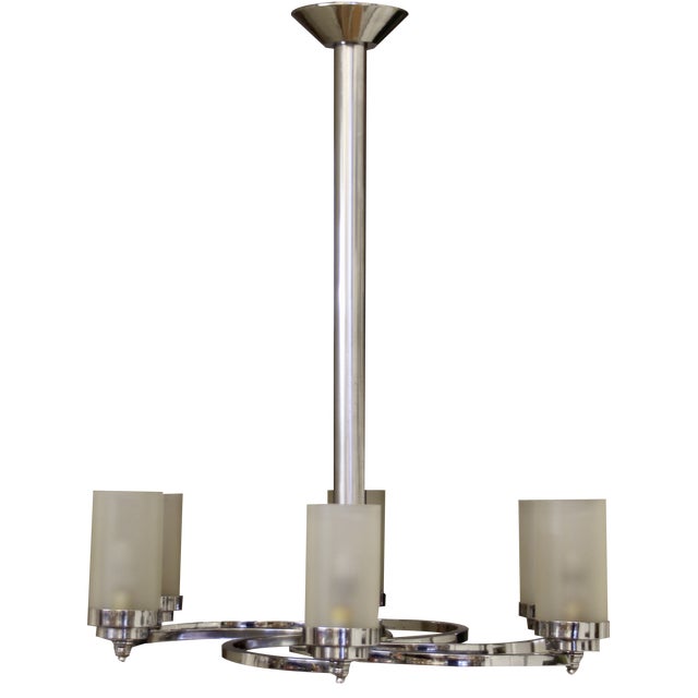 Art Deco Glass Six-Arm Ceiling Lamp, 1930s For Sale