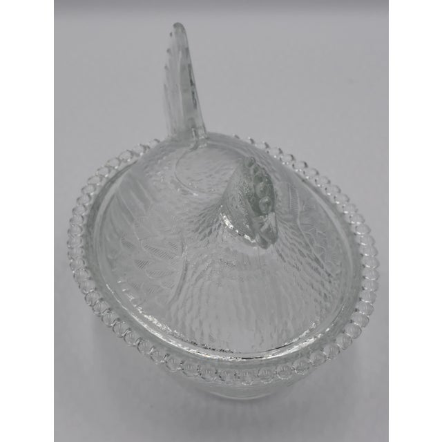 Indiana Glass Company Vintage Indiana Clear Glass Covered Chicken on Nest Candy Dish Sitting Hen For Sale - Image 4 of 9