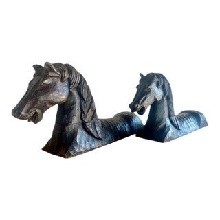 Primitive Hand-Chiseled Horse Sculptures, Wood, Spain, 1940s For Sale